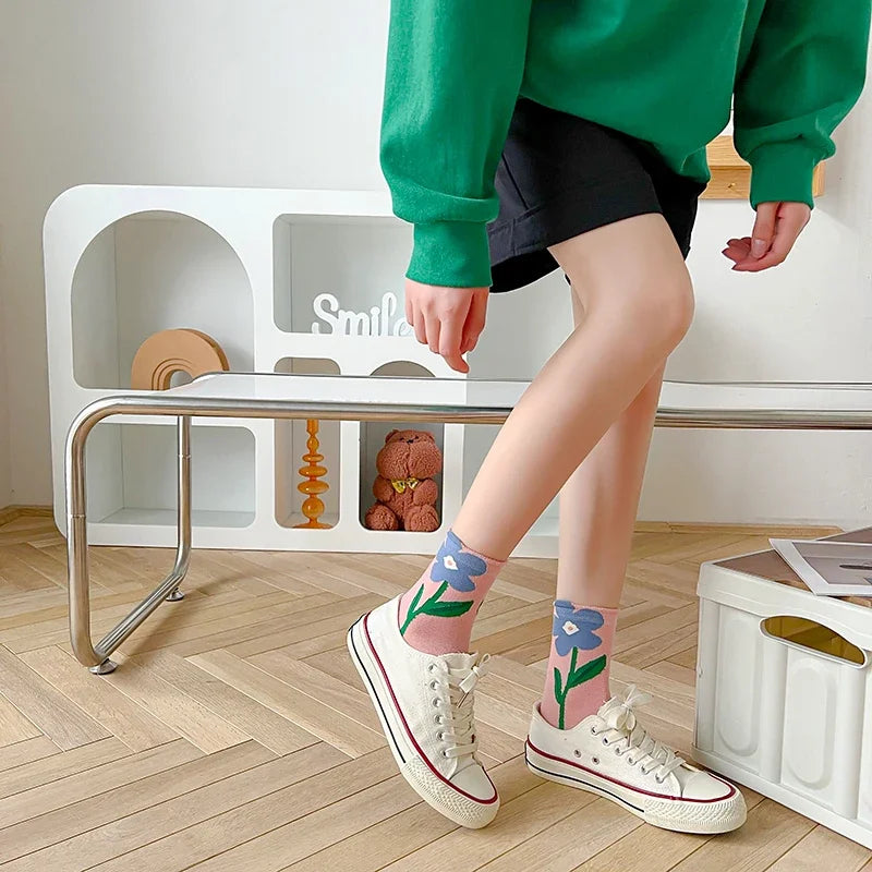 Wavelyn | Women’s Floral Cotton-Blend Socks – 5 Pack
