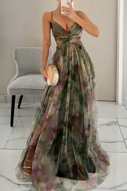 Khloe | Women’s Watercolor Crisscross Maxi Dress